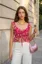 Pink Floral Sweetheart Tie-Up Crop Top