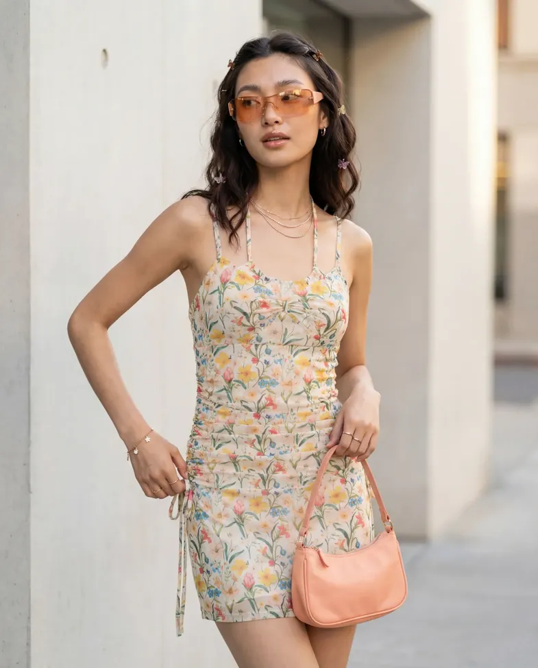 Yellow Floral Printed Mini Dress - Image 1