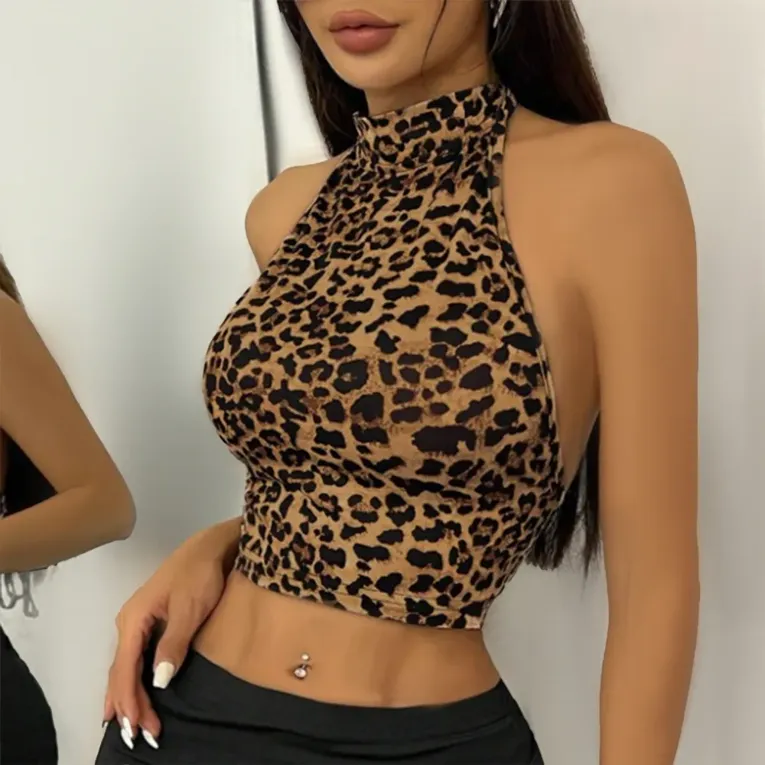 Brown Leopard Print Halter Top - Image 1