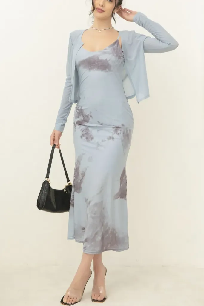 Light Blue Midi Dress With Shrug - Image 1