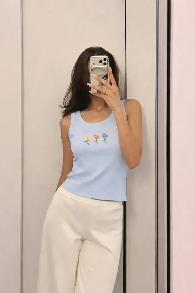 Light Blue Embroidered Crop Top - Image 1