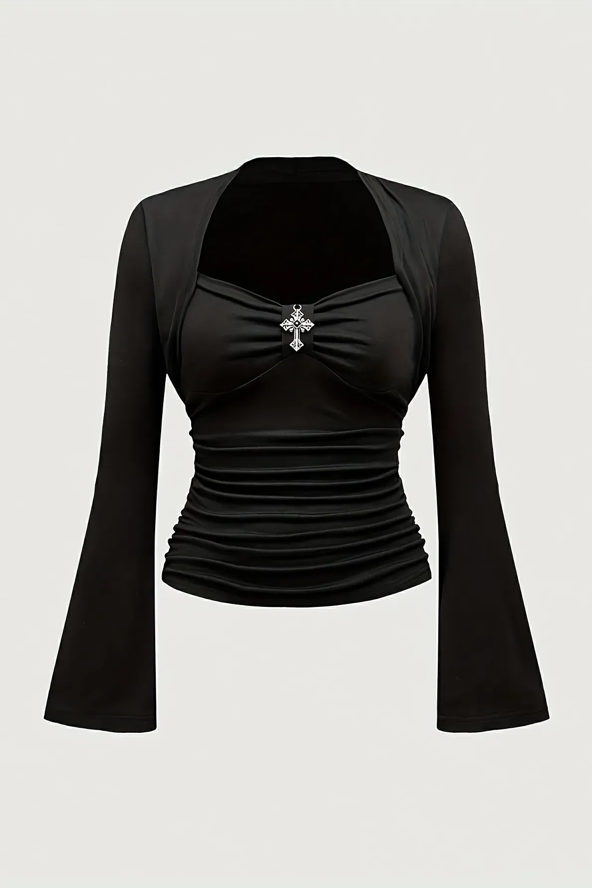 Black Ruched Cinched Waist Top