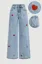 Light Blue Heart Wide-Leg Jeans