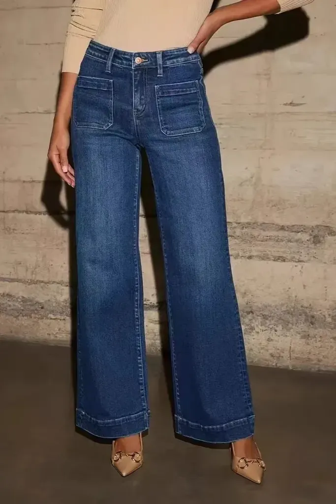 Dark Blue Wide Leg High Rise Jeans - Image 1
