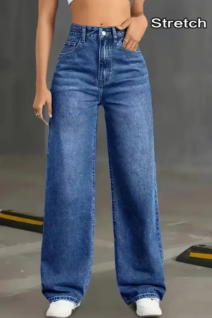 Dark Blue Solid High-Rise Jeans - Image 1
