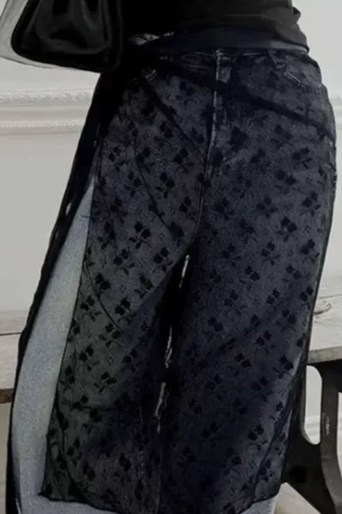 Black Lace Wrap Midi Skirt - Image 1