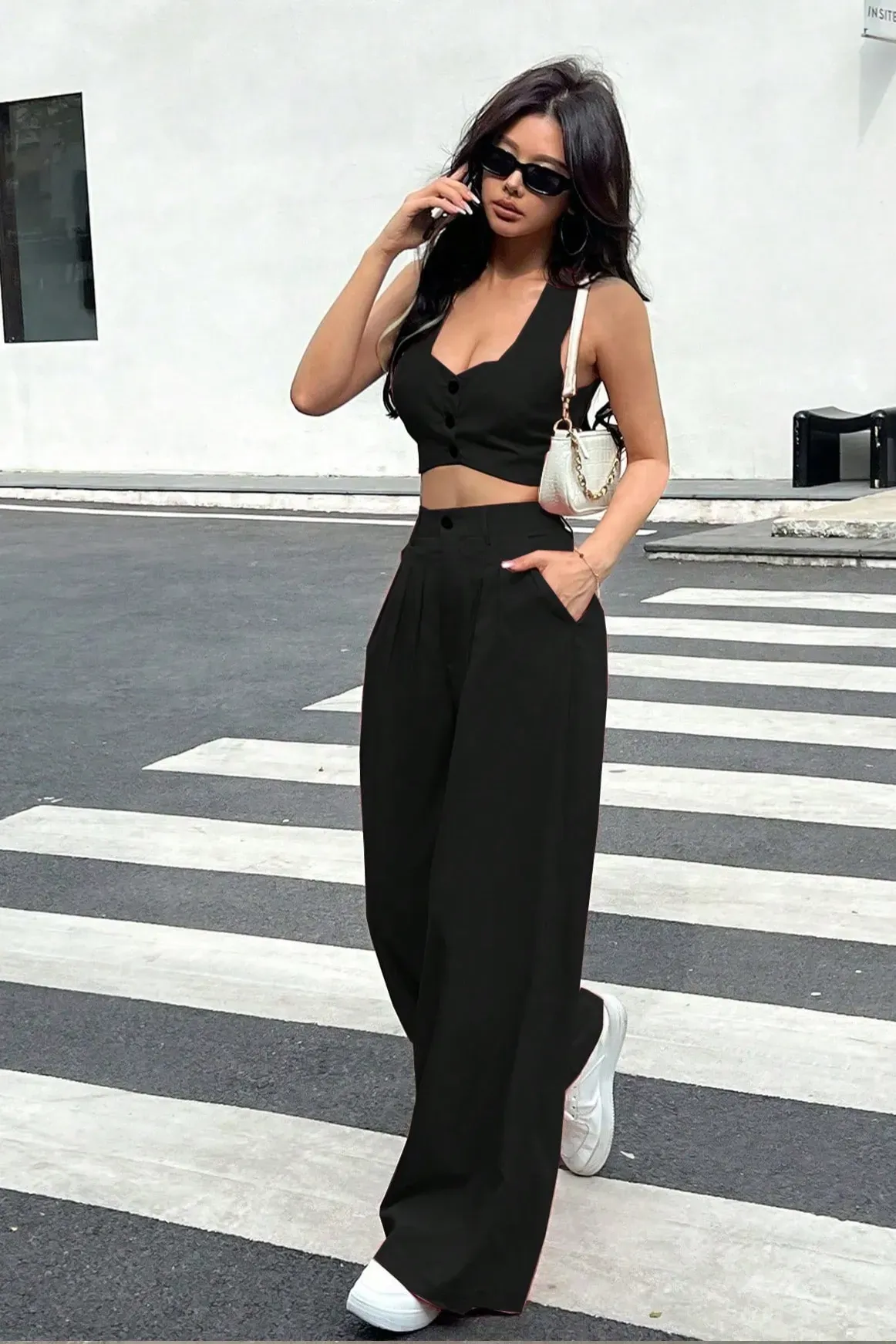 Black Solid Mid Rise Trousers