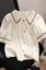 White Solid Lace Buttoned Top