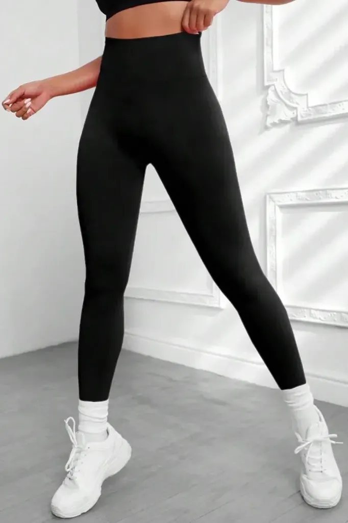 Black Solid High-Rise Leggings - Image 1