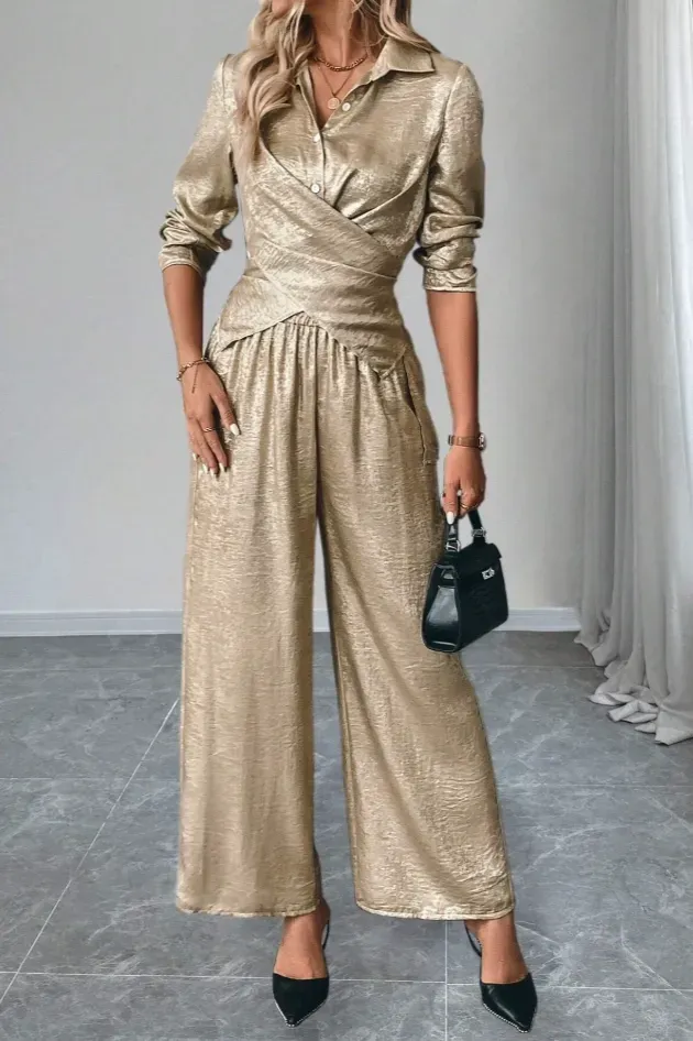 Golden Solid Wrap Co-Ord Set - Image 1