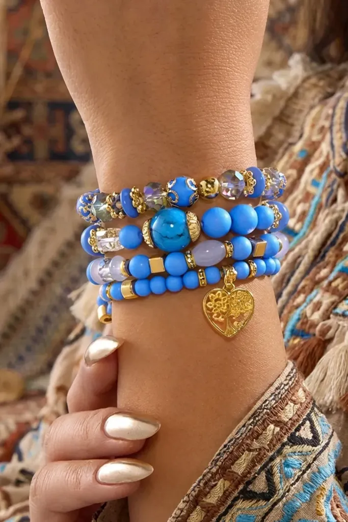 Blue Beaded Set Of 4 Bracelets - Image 1