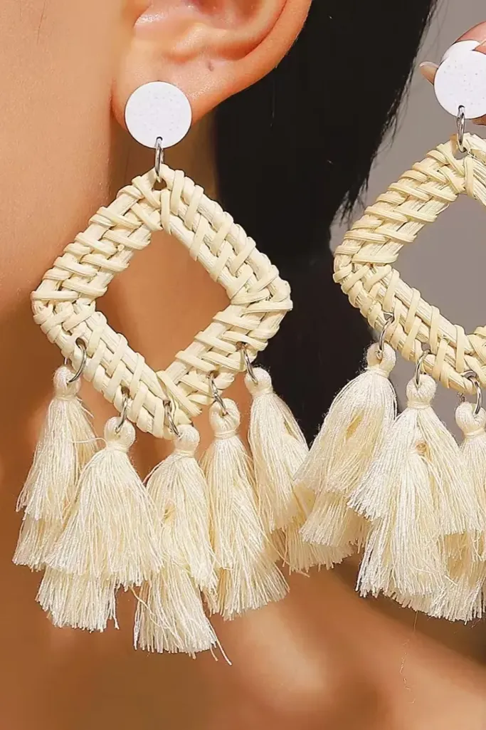 Off White Tassel Chic Earrings - Image 1