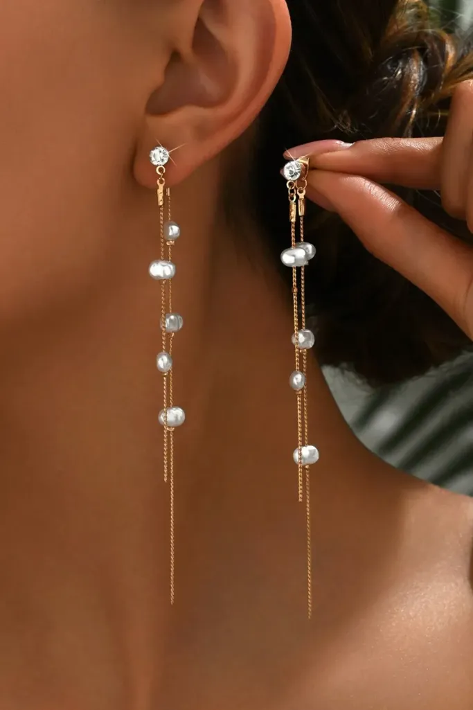 Golden Statement Pearl Earrings - Image 1