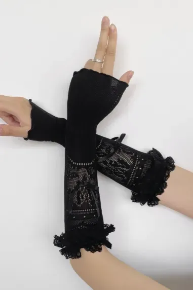 Black Solid Fingerless Forearm Gloves - NEWME