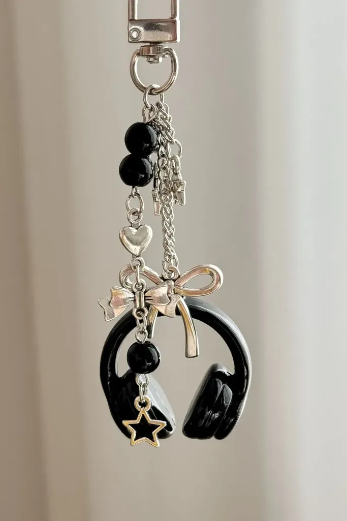 Black Headphones Bag Charm - Image 1