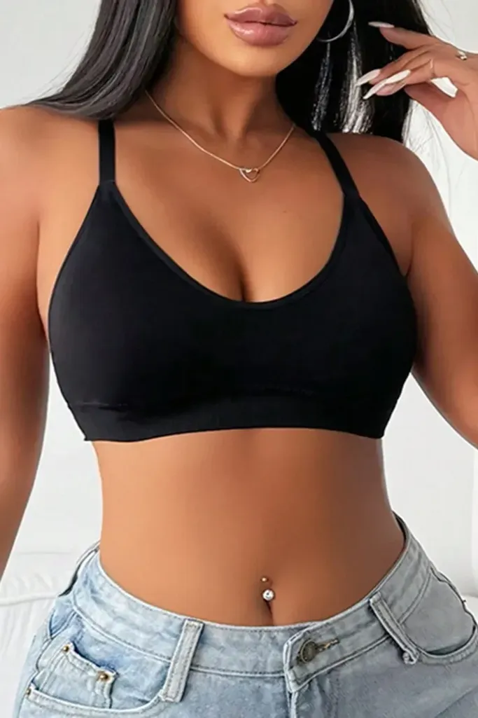 Black Solid V-Neck Bralette - Image 1