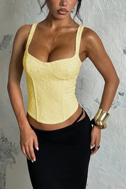 Light Yellow Scoop Neck Corset Top - Image 1