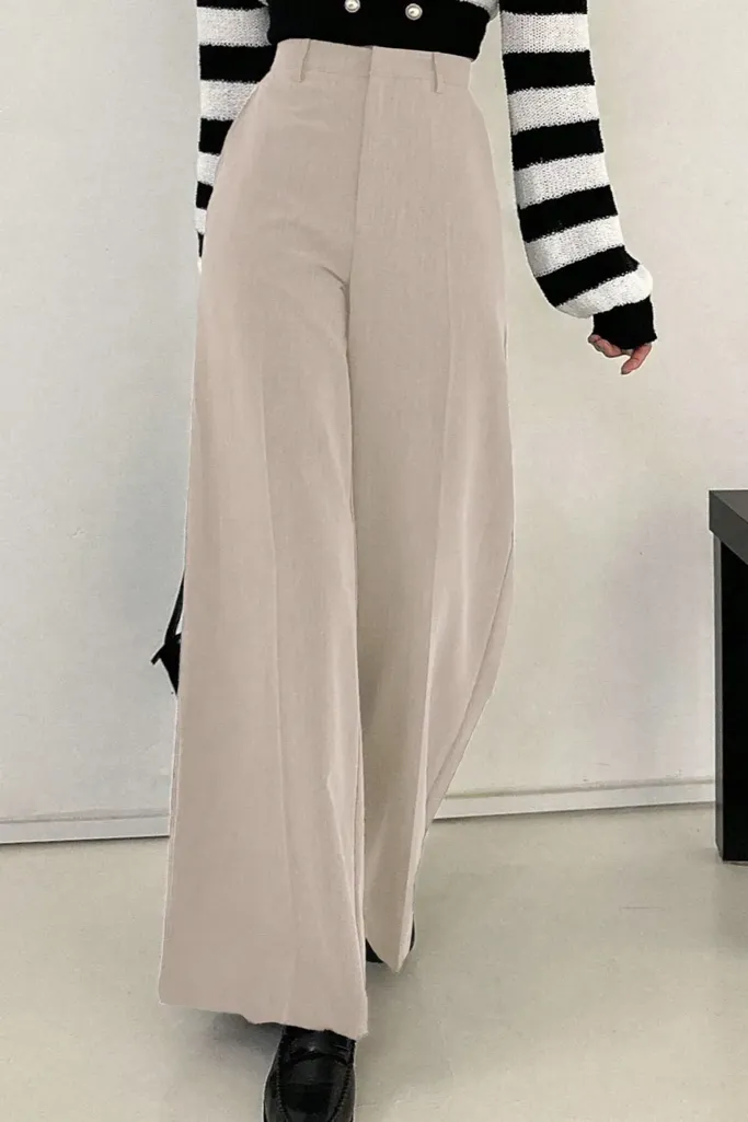 Beige High-Rise Wide-Leg Pants - Image 1