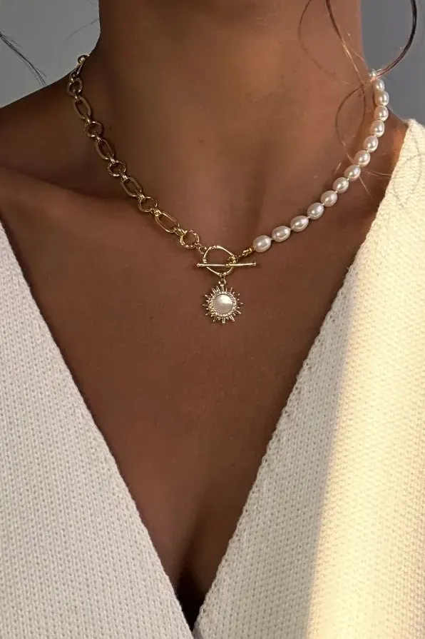Golden Pearl Statement Necklace - Image 1