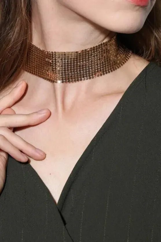 Golden Shimmer Choker Band Necklace - Image 1