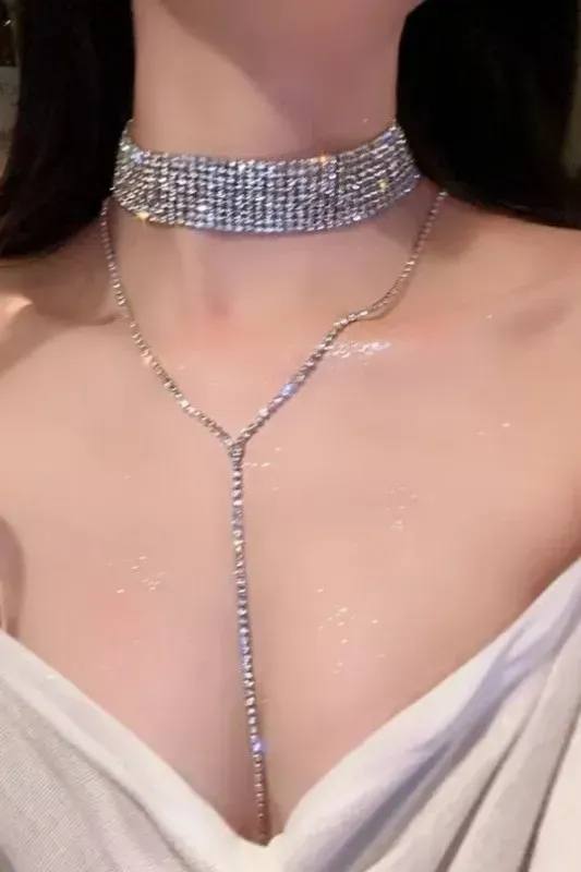 Silver Pearl Layered Choker Necklace - Image 1