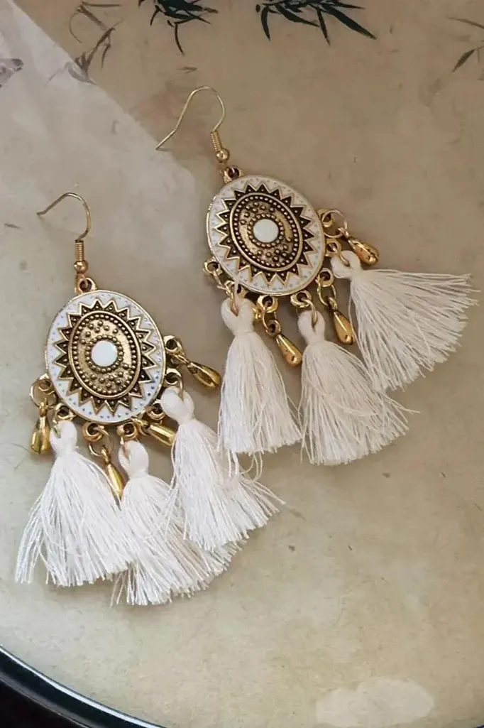 White Elegant Statement Dangle Earrings - Image 1