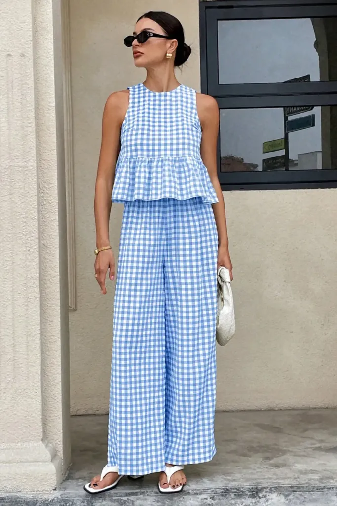 Light Blue Gingham Ruffle Co-Ord Set - Image 1