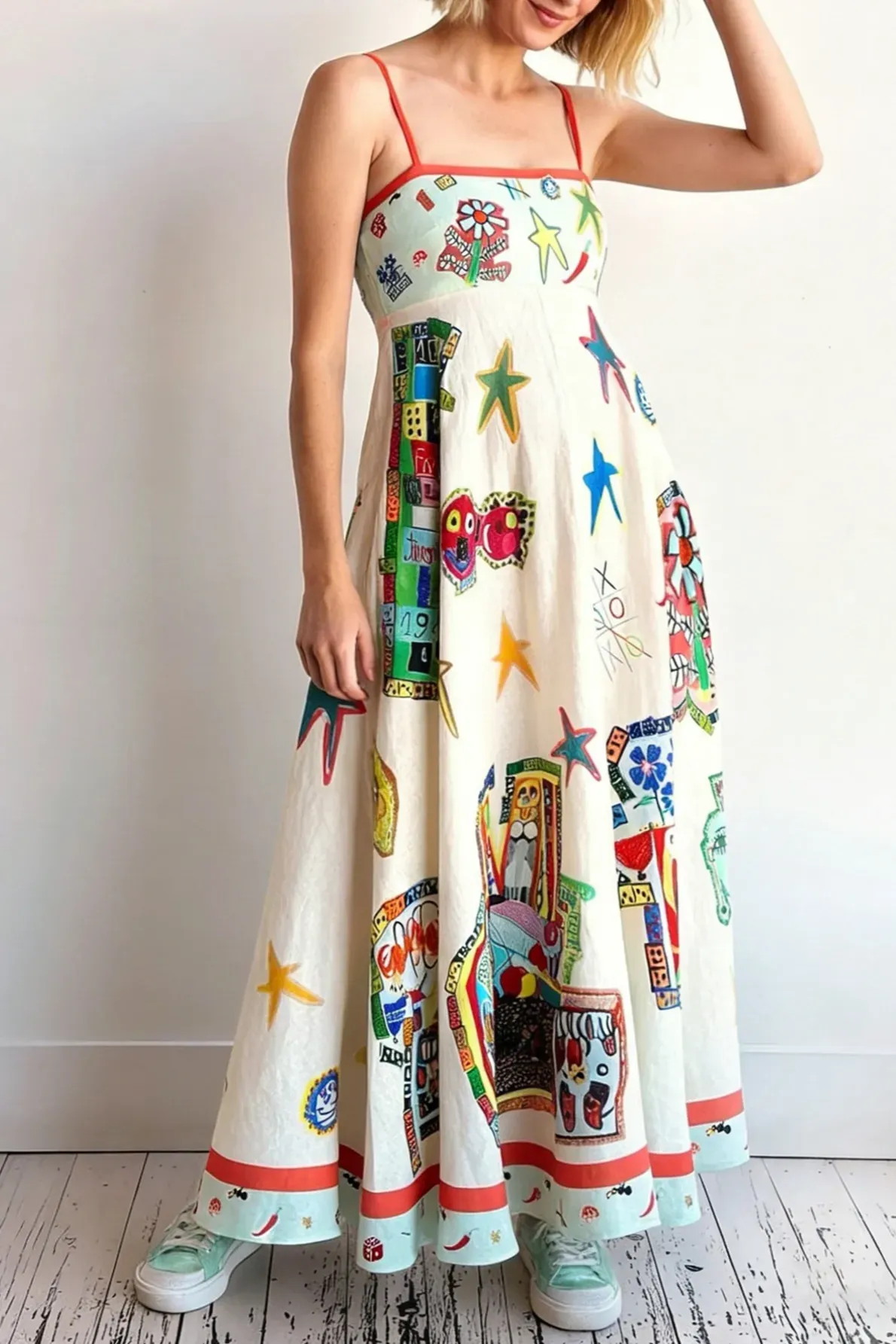 Off White Graphic Printed Maxi Dress