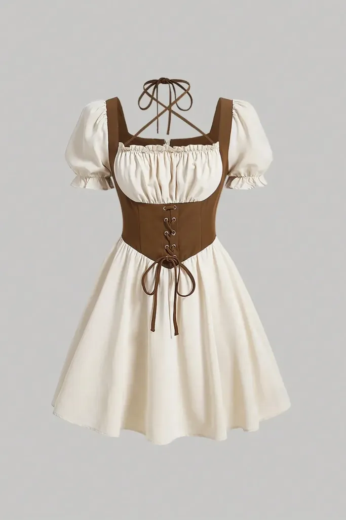 Cream Corset Square Neck Mini Dress - Image 1