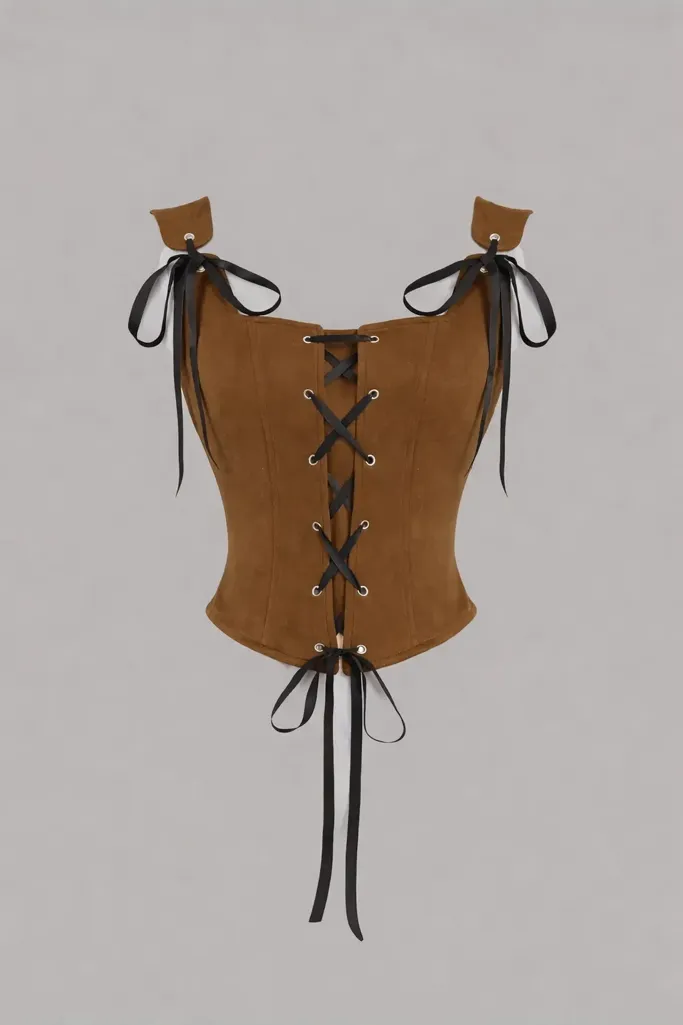 Brown Square Neck Corset Top - Image 1