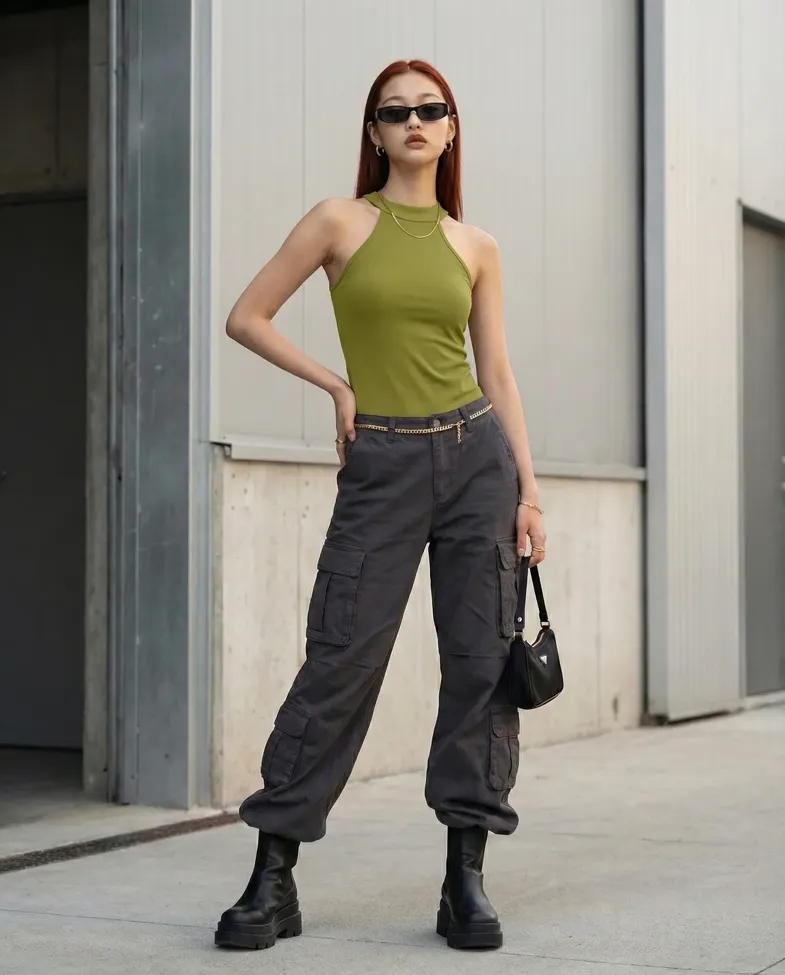 Green Solid Halter Neck Top - Image 1