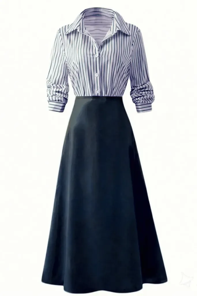 Dark Blue Striped Maxi Co-Ord Set - Image 1