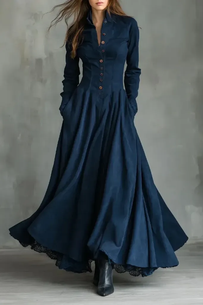 Dark Blue Buttoned Maxi Dress - Image 1