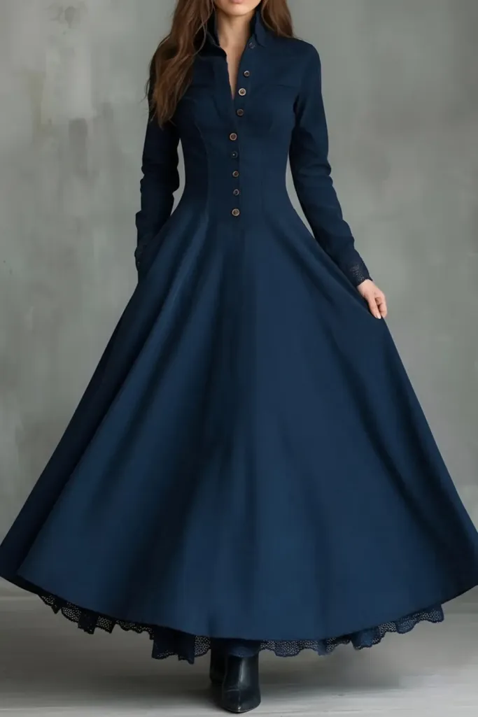 blue buttoned dress Serene Blue Cotton Renaissance Overdress main image 1