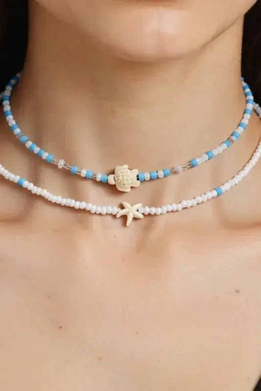 Light Blue Beaded Set Of 2 Necklaces - Image 1