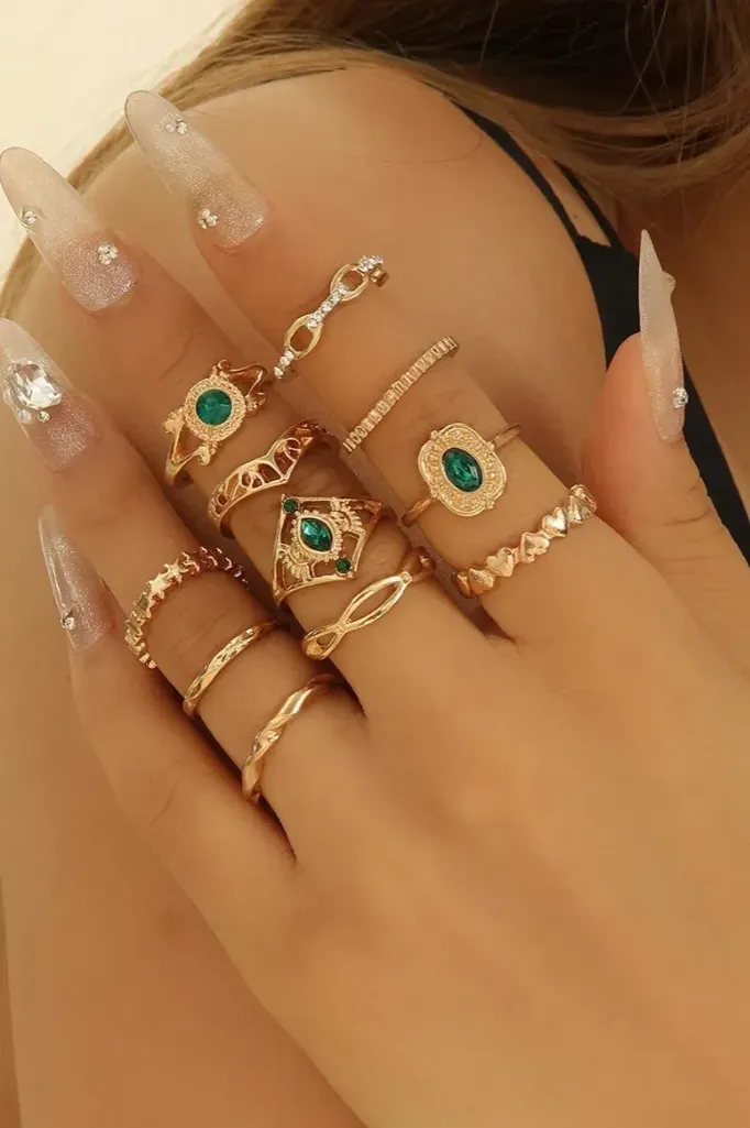 Golden Set Of 11 Statement Rings - Image 1