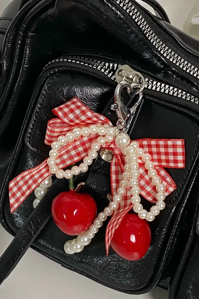 Red Bow Gingham Bag Charm - Image 1