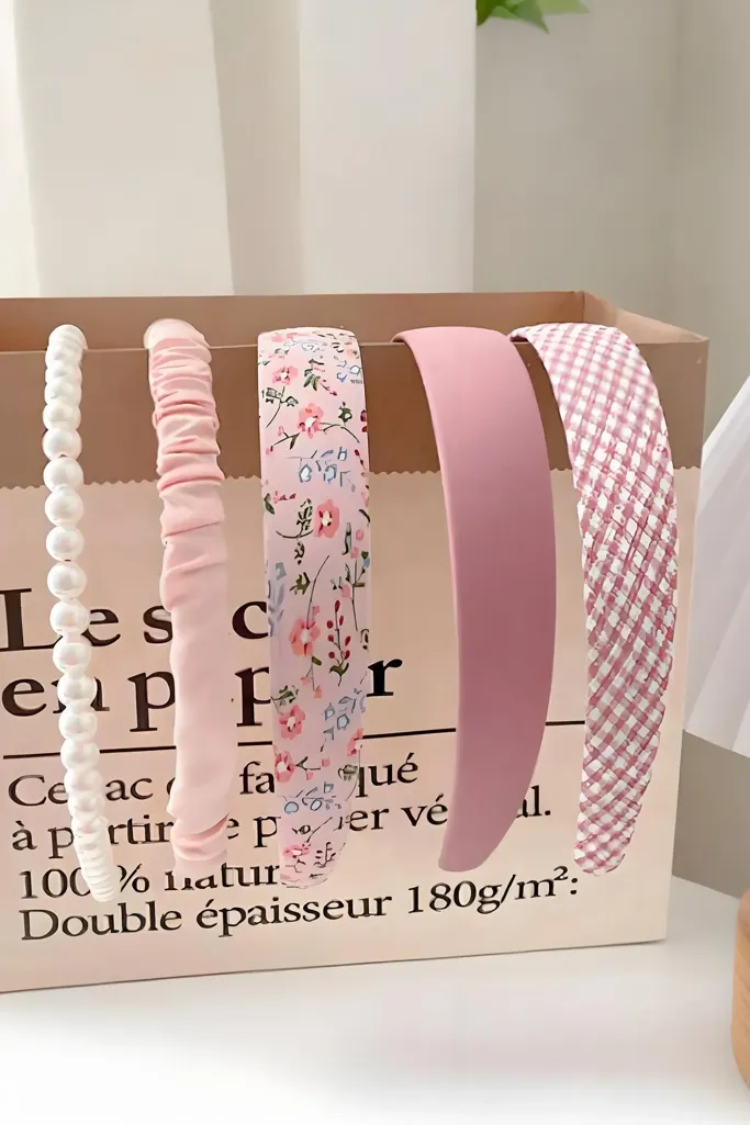Light Pink Set Of 5 Hair Bands - Image 1