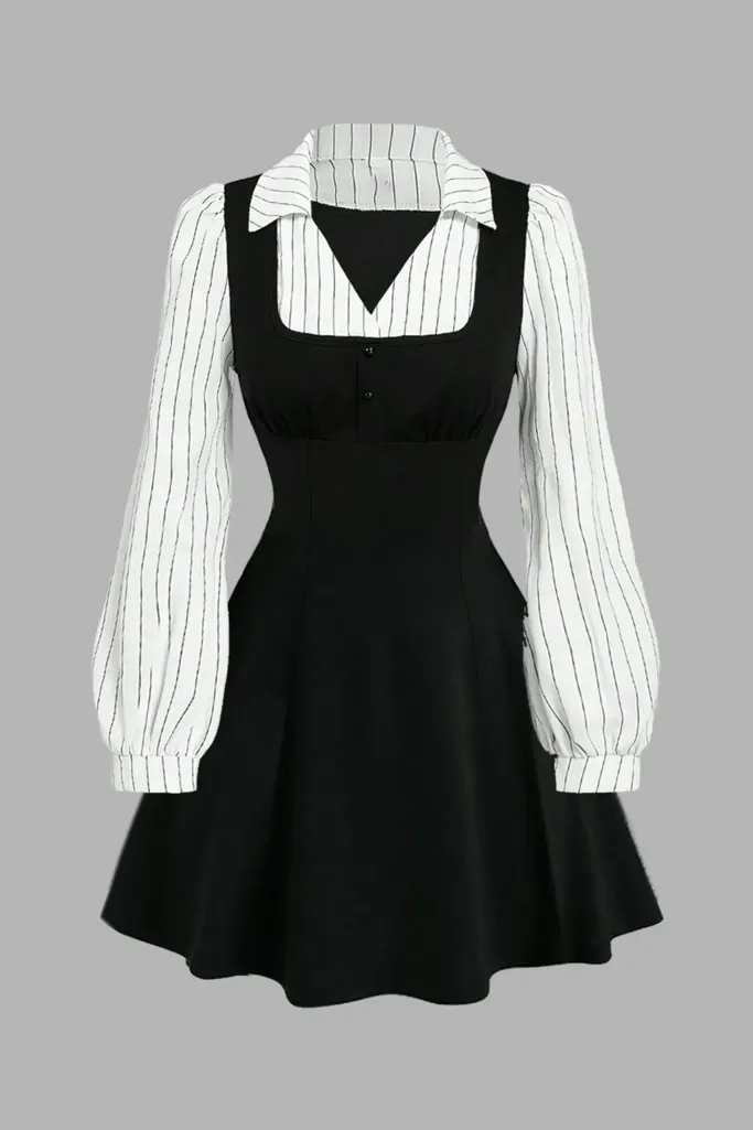 Black Striped Collared Mini Dress - Image 1