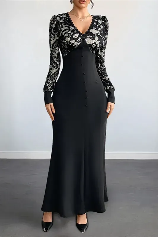 Black Lace Mermaid Maxi Dress - NEWME