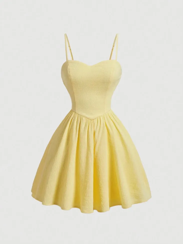Light Yellow Sweetheart Skater Mini Dress - Image 1