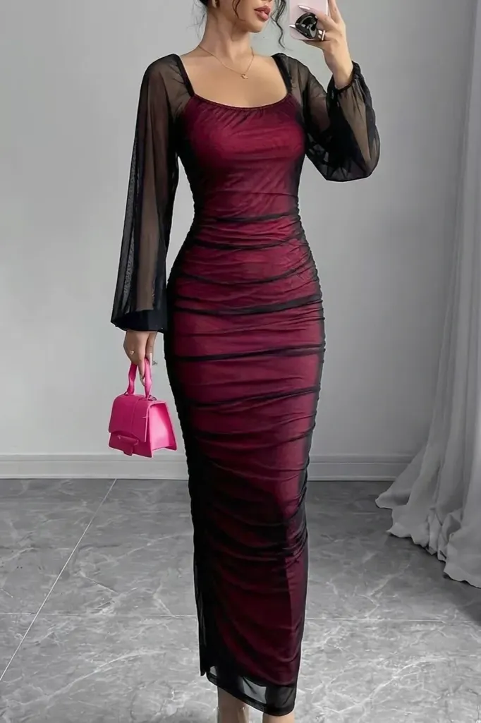 Wine Ruched Mermaid Maxi Dress - Image 1
