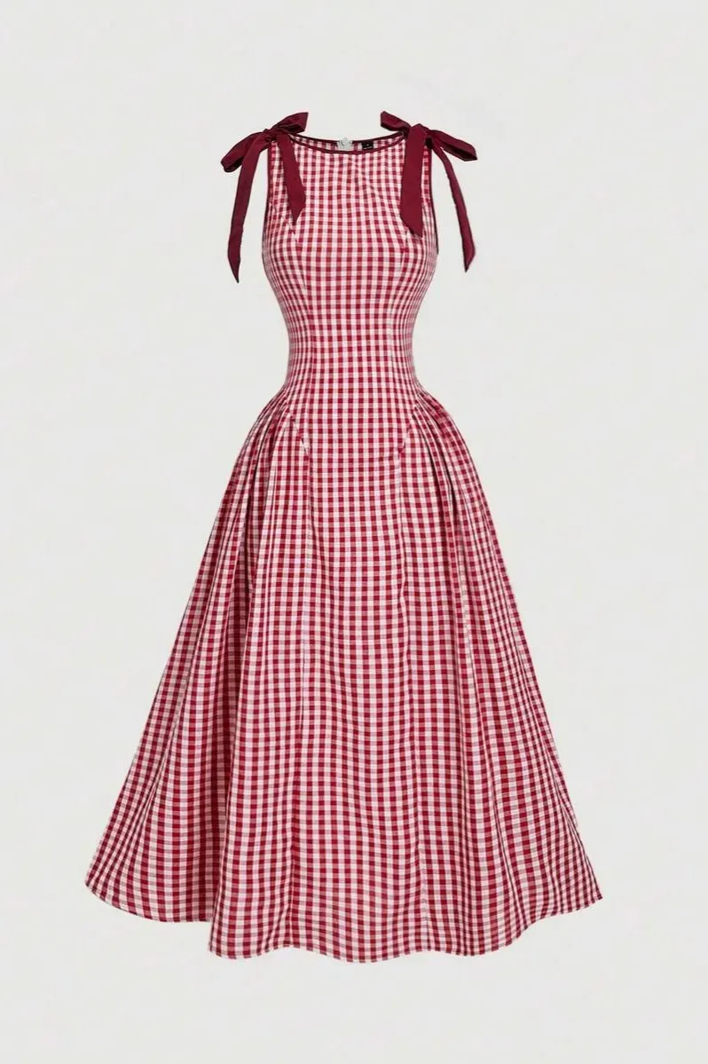 chinese dress ladies Talbots Red Gingham Button-Down Maxi Dress main image 1
