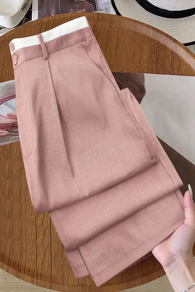 Light Pink Mid Rise Pleated Trousers - Image 1