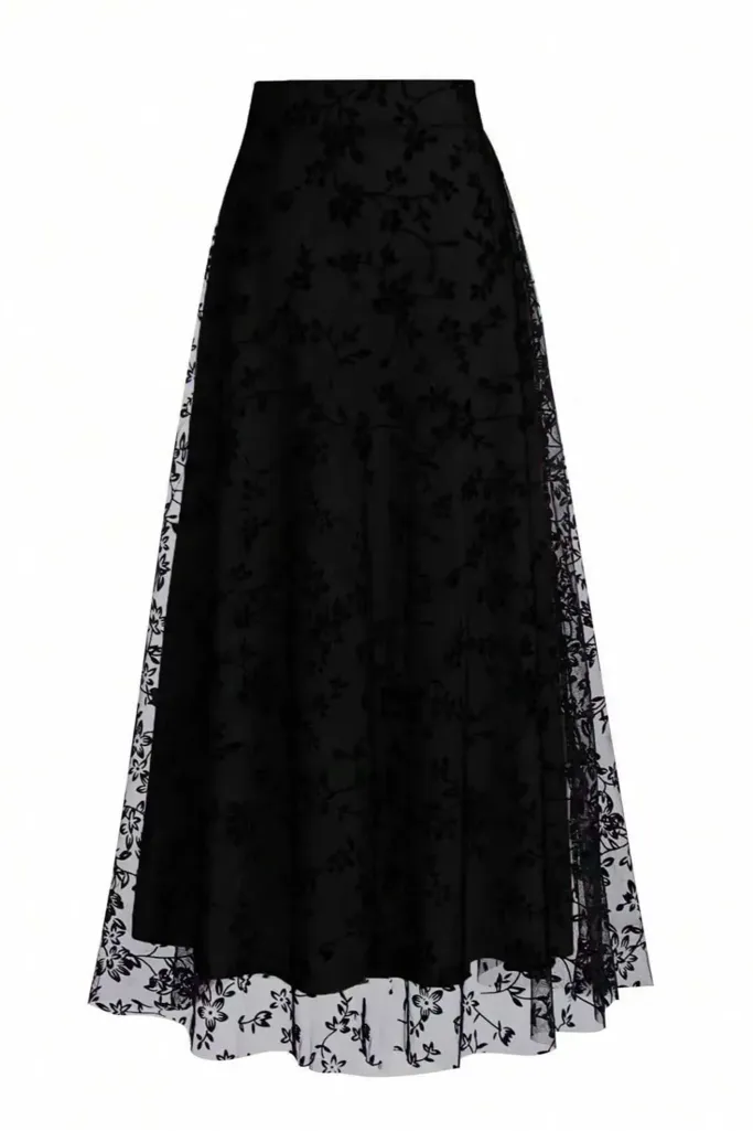 Black Floral Lace Maxi Skirt - Image 1