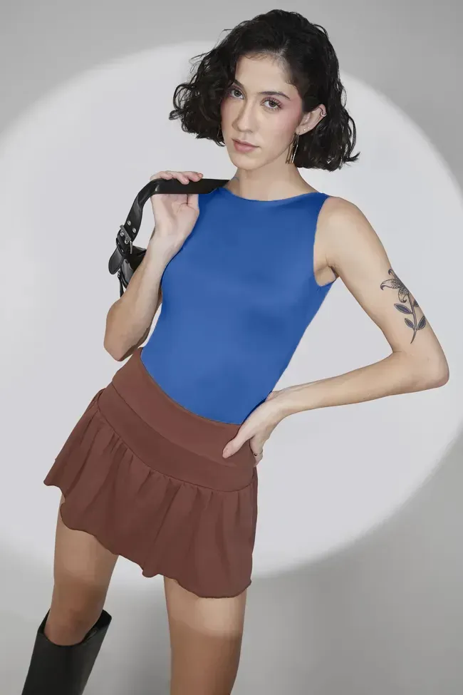 Dark Blue Solid Crew Neck Top - Image 1