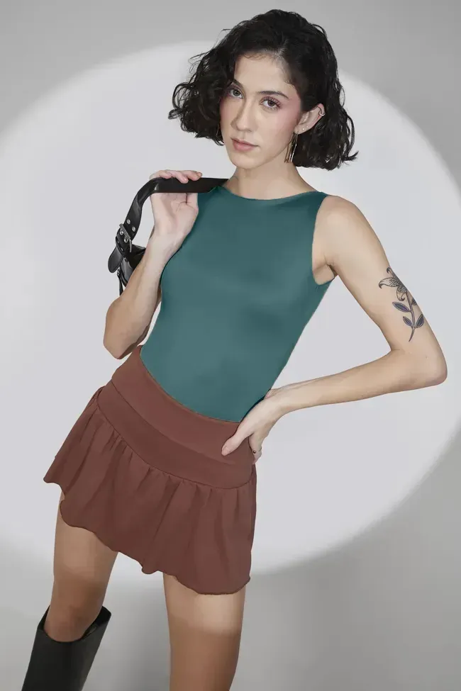 Teal Solid Crew Neck Top - Image 1