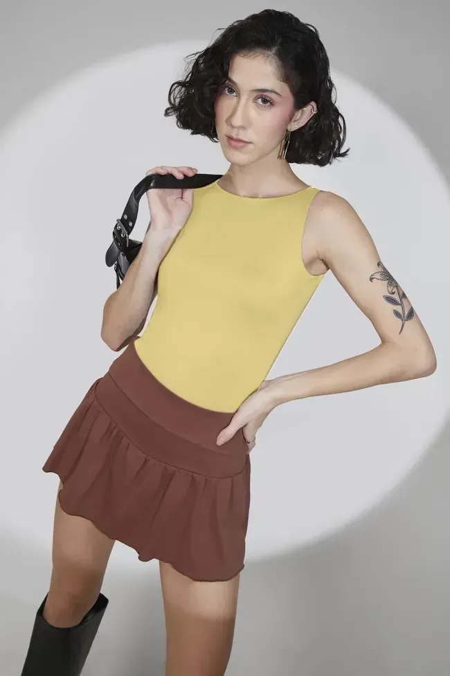 Yellow Solid Crew Neck Top - Image 1