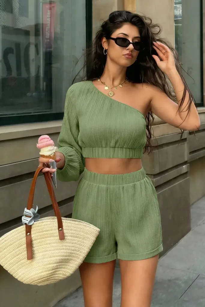 Light Green One-Shoulder Co-Ord Set - Image 1