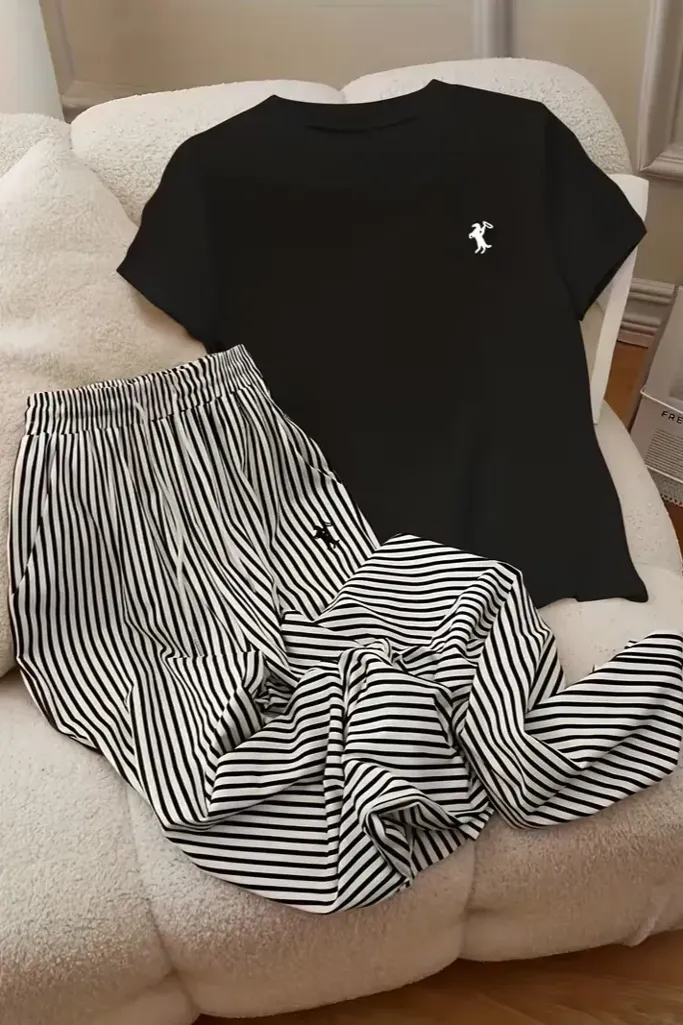 Black Striped Cozy Co-Ord Set - Image 1
